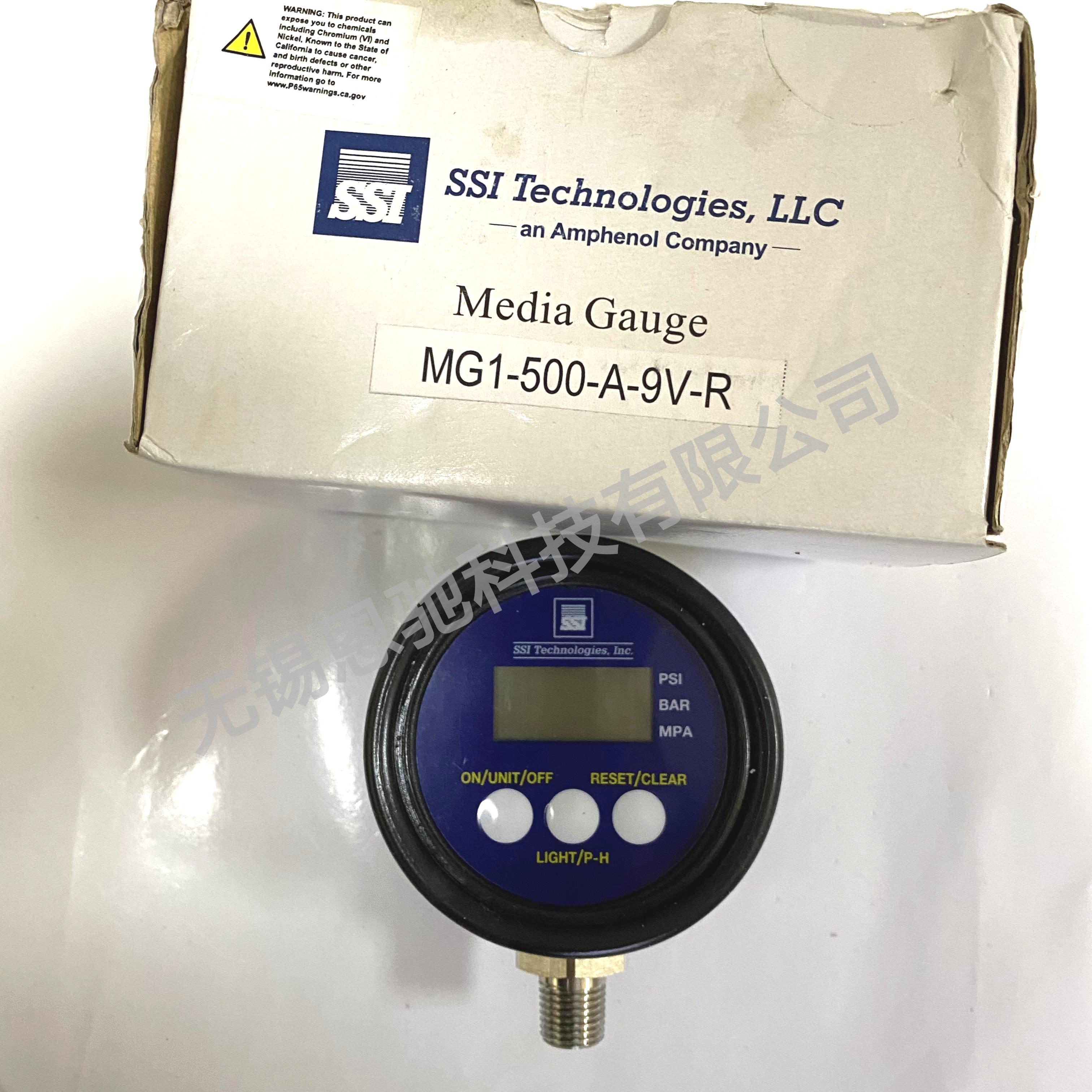 Amphenol/SSI Tech数字压力表MG1-500-A-9V-R 0-500psi 1/4i